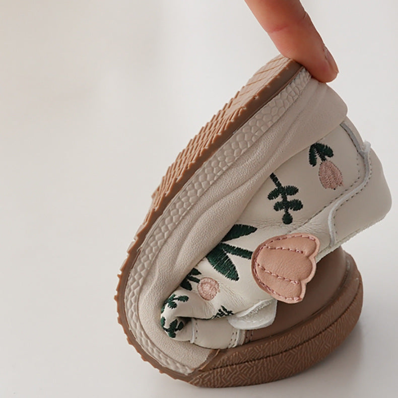 Girls Sneakers Soft Bottom Embroidered Flowers Sweet Retro