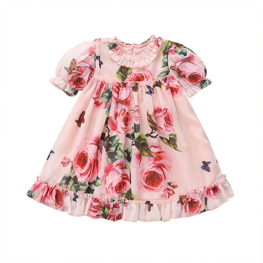 Cute Baby Girls Dress Flower Puff Sleeves A -line Dress For Baby